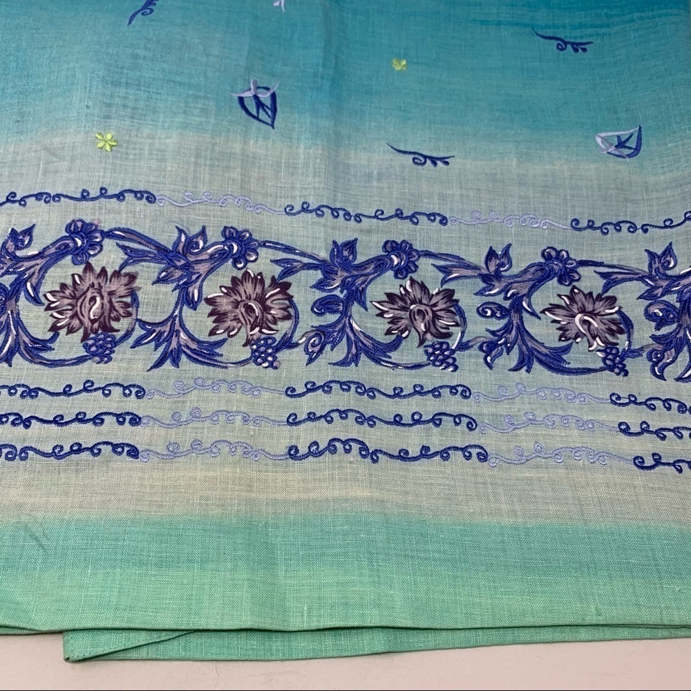 Jenna Ombre Embroidered Linen Sarong Wrap Maxi Skirt Size 12 Blue Green Floral - Picture 16 of 16